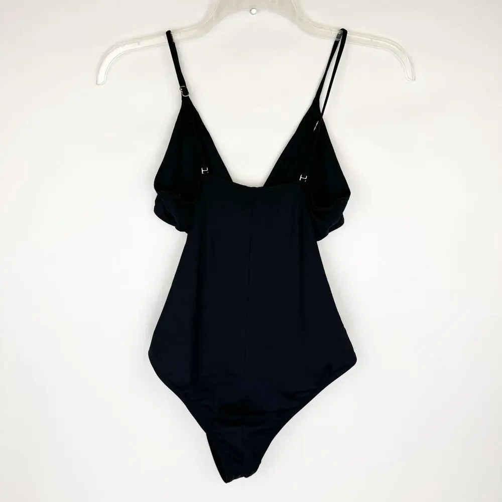 L Space Black Basic Criss Cross Twist One Piece Cut‎ Out Swimsuit Sz 12